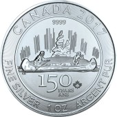 Серебряная монета 1oz 150 Лет Канаде Вояжер 5 долларов 2017 Канада
