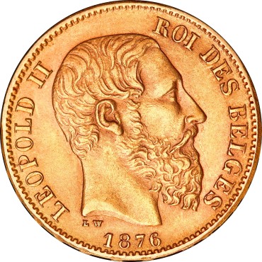 Золота монета 20 франків 1876 Бельгія