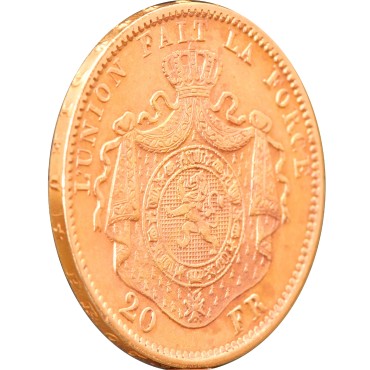 Золота монета 20 франків 1876 Бельгія