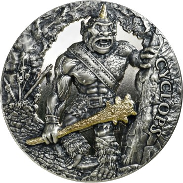 Серебряная монета 2oz Циклоп 2000 франков КФА 2021 Камерун (позолота, Antique Finish)