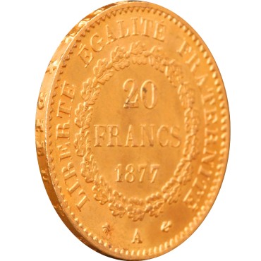 Золотая монета 20 франков 1877 Франция