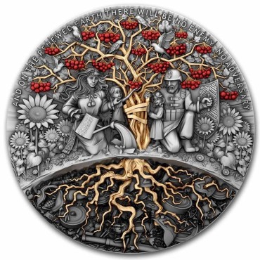 Серебряная монета 2oz Калина Красная 2000 франков КФА 2024 Камерун (цветная, позолота, Antique Finish)