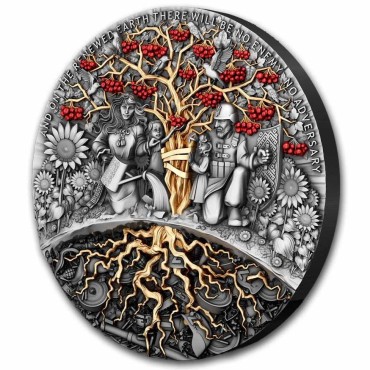 Серебряная монета 2oz Калина Красная 2000 франков КФА 2024 Камерун (цветная, позолота, Antique Finish)