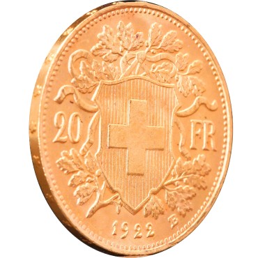 Золота монета Гельвеція 20 франків 1922 Швейцарія