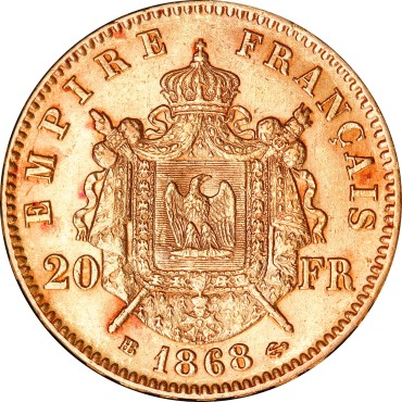 Золотая монета Наполеон III 20 франков 1868 Франция