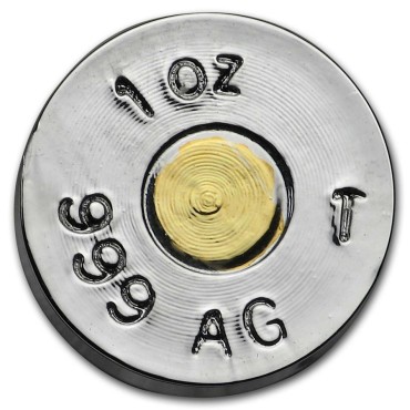 Серебряный раунд 1oz Патрон .45 Калибра США (покрытие золото и родий)