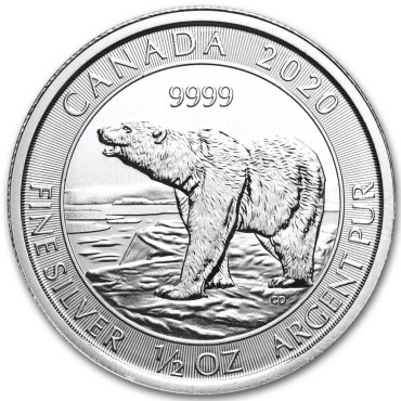 Серебряная монета 1/2oz Белый Медведь 2 доллара 2020 Канада