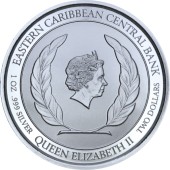 Серебряная монета 1oz Антигуа и Барбуда 2 доллара 2019 Восточные Карибы