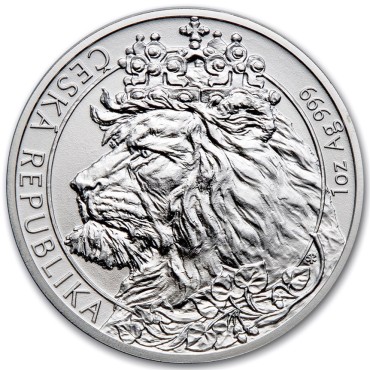 Серебряная монета 1oz Лев Чешская Республика 2 доллара 2021 Ниуэ