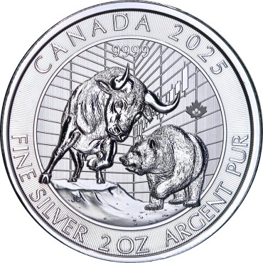 Срібна монета 2oz Бик та Ведмідь 10 доларів 2025 Канада