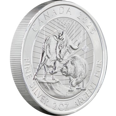 Серебряная монета 2oz Бык и Медведь 10 долларов 2025 Канада