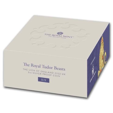 Срібна монета 2oz Лев Англії "Королівські Звірі Тюдорів" 5 фунтів 2022 Великобританія (пруф)