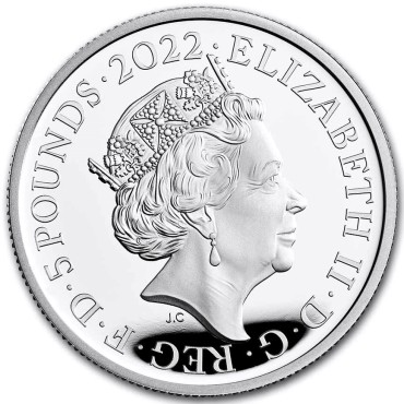 Срібна монета 2oz Лев Англії "Королівські Звірі Тюдорів" 5 фунтів 2022 Великобританія (пруф)