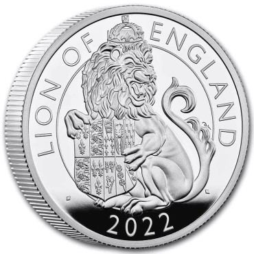 Срібна монета 2oz Лев Англії "Королівські Звірі Тюдорів" 5 фунтів 2022 Великобританія (пруф)