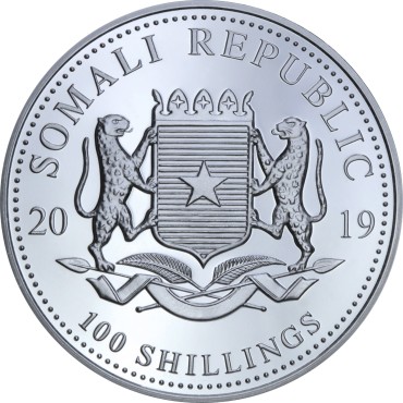 Серебряная монета 1oz Леопард 100 шилингов 2019 Сомали