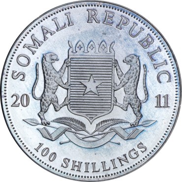 Серебряная монета 1oz Слон 100 шилингов 2011 Сомали