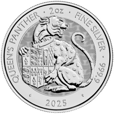 Срібна монета 2oz Пантера "Королівські Звірі Тюдорів" 5 фунтів 2025 Великобританія
