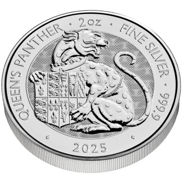 Срібна монета 2oz Пантера "Королівські Звірі Тюдорів" 5 фунтів 2025 Великобританія