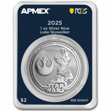 Срібна монета 1oz Люк Скайуокер "Зоряні Війни" 2 долари 2025 Ніуе (MD Premier + PCGS FirstStrike®)