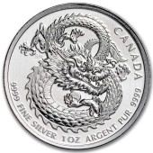 Срібна монета 1oz Щасливий Дракон 5 доларів 2020 Канада (високий рельєф)