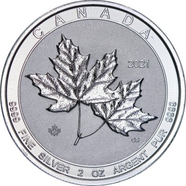 Серебряная монета 2oz Двойной Кленовый Лист 10 долларов 2021 Канада