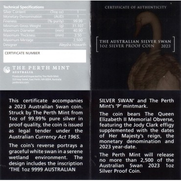 Срібна монета 1oz Австралійський Лебідь 1 долар 2023 Австралія (пруф)