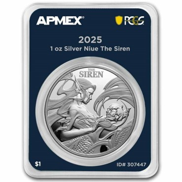 Срібна монета 1oz Сирена 1 долар 2025 Ніуе (MD Premier + PCGS FirstStrike®)