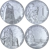 Набір срібних монет (4 од.) 1oz присвячених місту Лондон 2 фунта стерлінгів 2017-2019 Великобританія