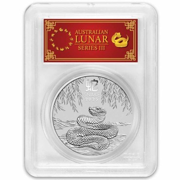 Срібна монета 1oz Рік Змії 1 долар 2025 Австралія (PCGS MS70, First Strike, Red Label)
