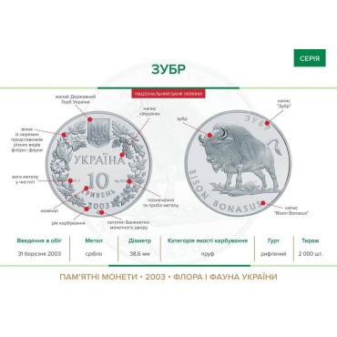 Срібна монета Зубр 10 гривень 2003 Україна
