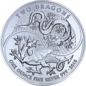Серебряная монета 1oz Два Дракона 2 фунта стерлингов 2018 Великобритания