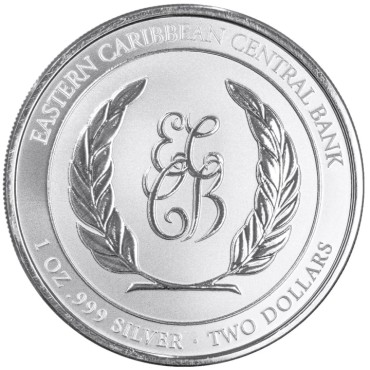 Серебряная монета 1oz Сент-Китс и Невис 2 доллара 2023 Восточные Карибы