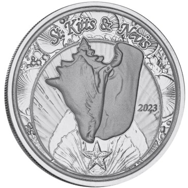 Серебряная монета 1oz Сент-Китс и Невис 2 доллара 2023 Восточные Карибы
