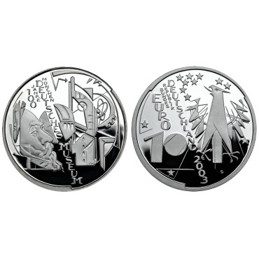 Серебряная монета 100 Лет Немецкому Музею Мюнхена 10 Евро 2003 Германия