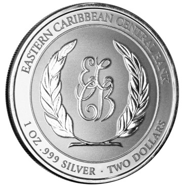 Серебряная монета 1oz Сент-Китс и Невис 2 доллара 2024 Восточные Карибы