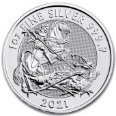Серебряная монета 1oz Святой Георгий и Дракон 2 фунта 2021 Великобритания