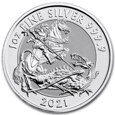 Срібна монета 1oz Святий Георгій і Дракон 2 фунти 2021 Великобританія