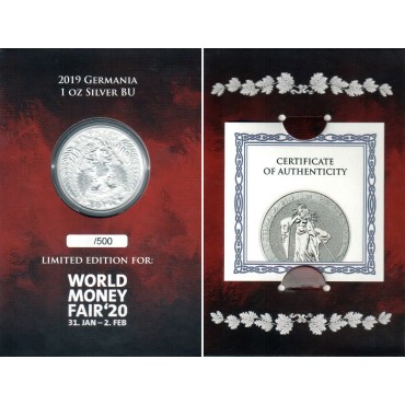 Серебряная монета 1oz 5 марок Германия 2019 "Limited Edition for WORLD MONEY FAIR'20"