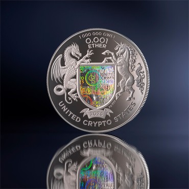 Серебряная монета 1oz Эфириум 0,001 эфира 2025 Соединенные Крипто Штаты (позолота)