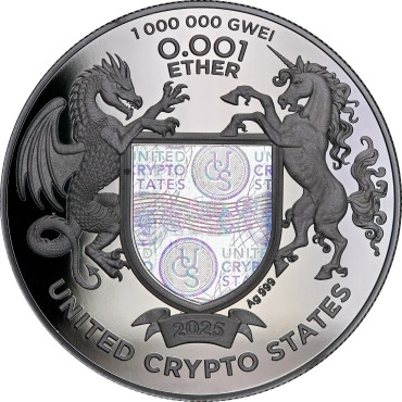 Срібна монета 1oz Ефіріум 0,001 ефіру 2025 Сполучені Крипто Штати (позолота)