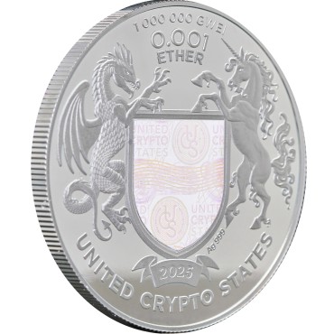 Серебряная монета 1oz Эфириум 0,001 эфира 2025 Соединенные Крипто Штаты (позолота)