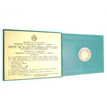 Срібна монета 600 Років З Дня Народження Філіппо Брунеллескі 1000 лір 1977 Сан-Марино