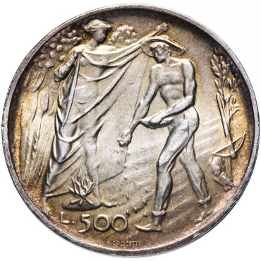 Срібна монета 12 Років Введення Системи Соціального Забезпечення 500 лір 1976 Сан-Марино