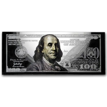 Срібна банкнота 4oz "100 доларів" 2019 США  (пруф, цветная)