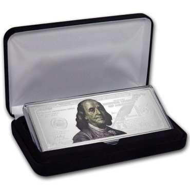 Срібна банкнота 4oz "100 доларів" 2019 США  (пруф, цветная)