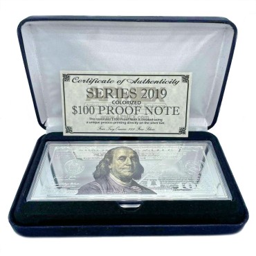Срібна банкнота 4oz "100 доларів" 2019 США  (пруф, цветная)