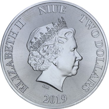 Серебряная монета 1oz Иудейский Лев 2 доллара 2019 НИУЭ