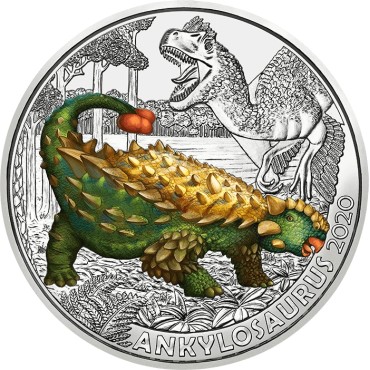 Монета Динозавр "Анкілозавр" 3 Євро 2020 Австрія (кольорова, фотолюмінесцентне покриття)