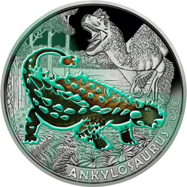 Монета Динозавр "Анкілозавр" 3 Євро 2020 Австрія (кольорова, фотолюмінесцентне покриття)