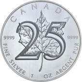 Срібна монета 1oz Кленовий Лист Монеті 25 років 5 доларів 2013 Канада